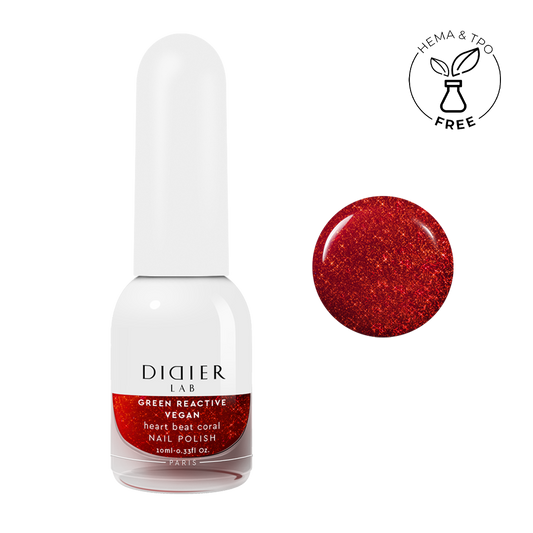 Küünelakk, Vegan Green Reactive, HEMA&TPO vaba, Heart Beat Coral, Didier Lab, 10ml